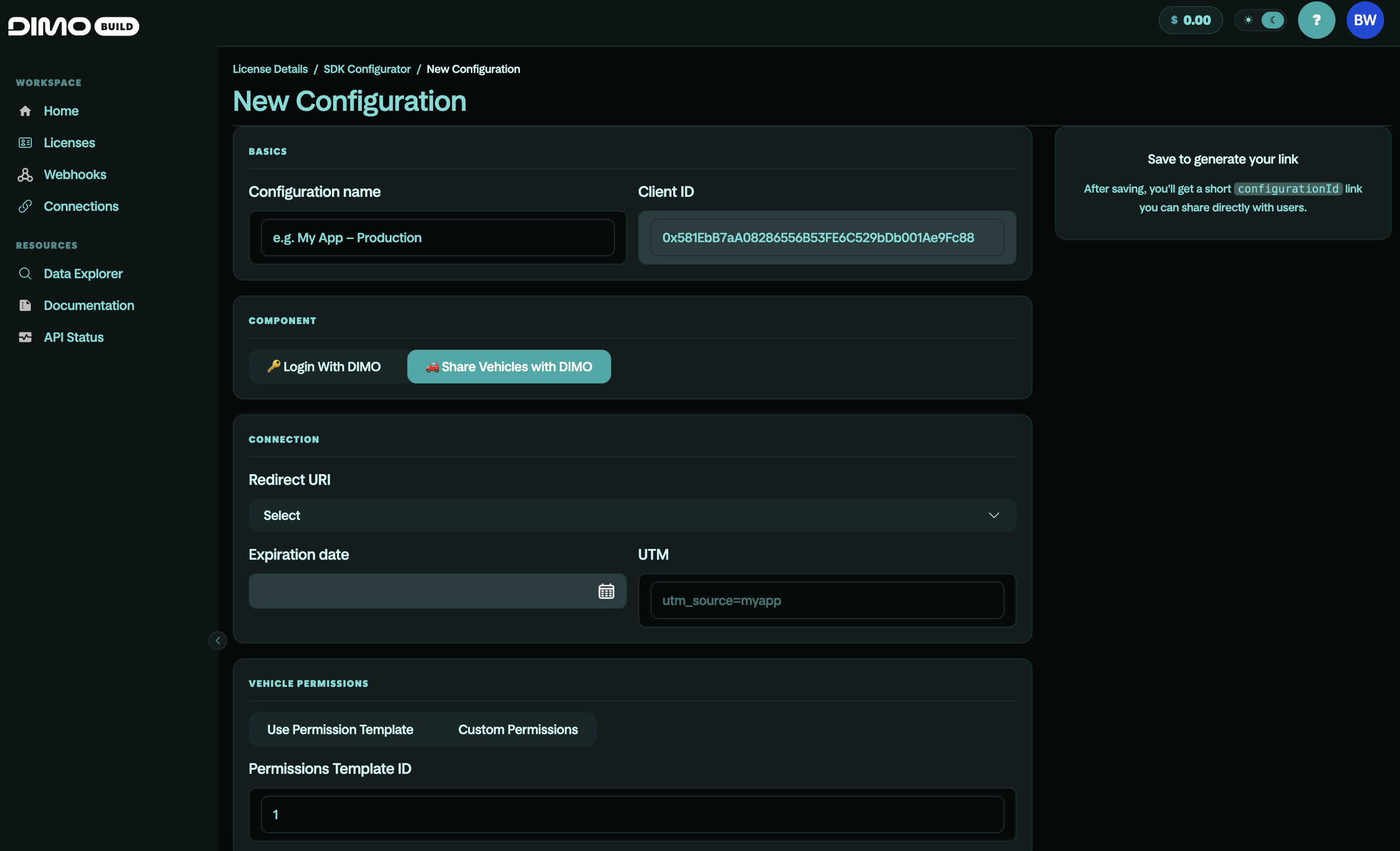 Login with DIMO Configurator