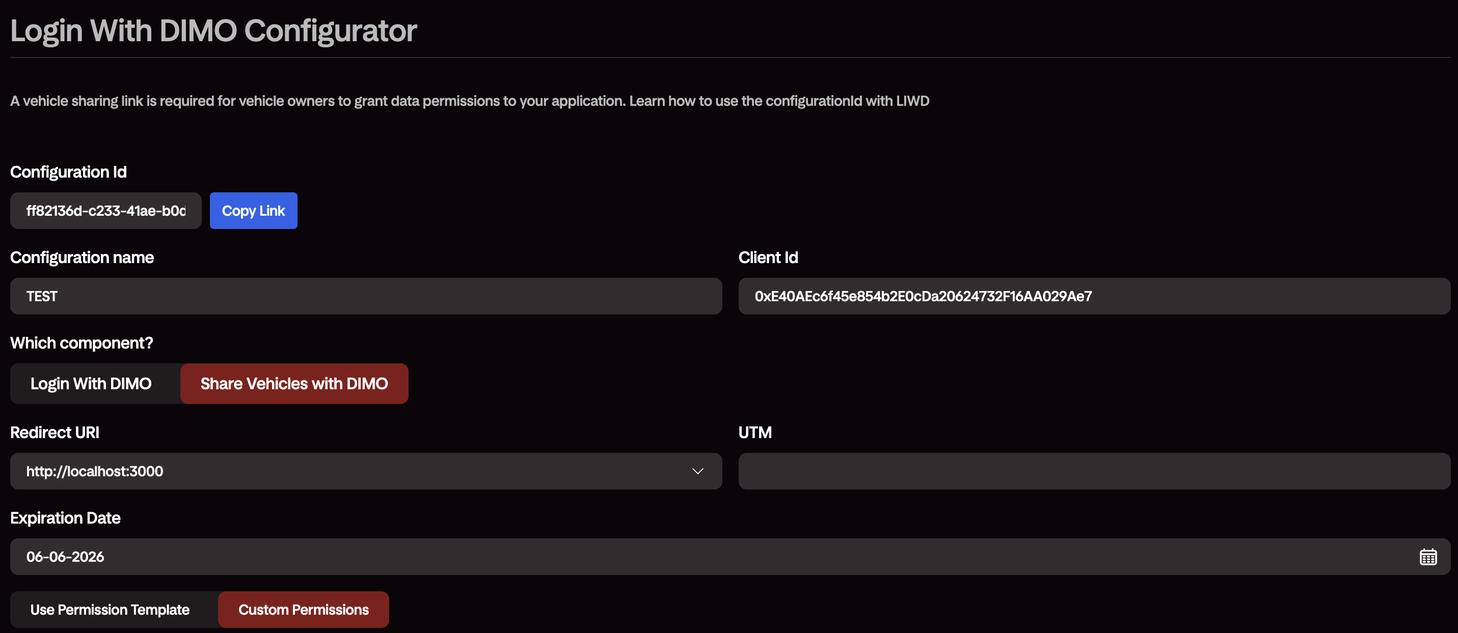 Login With DIMO Configurator